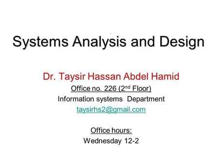 Systems Analysis and Design