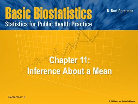 September 15. In Chapter 11: 11.1 Estimated Standard Error of the Mean 11.2 Student’s t Distribution 11.3 One-Sample t Test 11.4 Confidence Interval for.