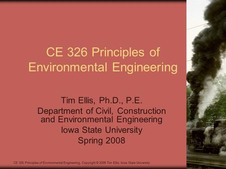 CE 326 Principles of Environmental Engineering