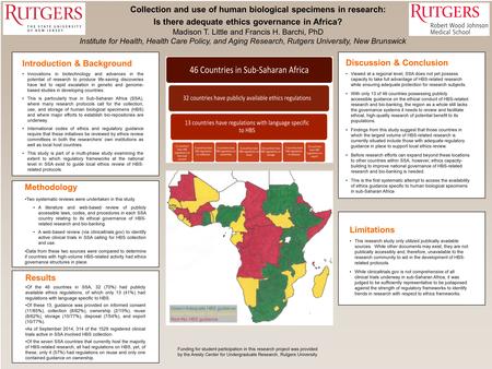 Collection and use of human biological specimens in research: Is there adequate ethics governance in Africa? Madison T. Little and Francis H. Barchi, PhD.