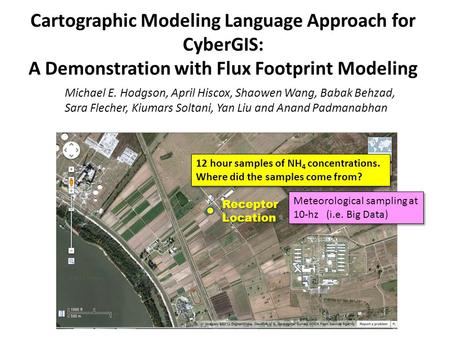 Cartographic Modeling Language Approach for CyberGIS: A Demonstration with Flux Footprint Modeling Michael E. Hodgson, April Hiscox, Shaowen Wang, Babak.