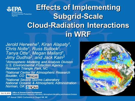 Jerold Herwehe 1, Kiran Alapaty 1, Chris Nolte 1, Russ Bullock 1, Tanya Otte 1, Megan Mallard 1, Jimy Dudhia 2, and Jack Kain 3 1 Atmospheric Modeling.