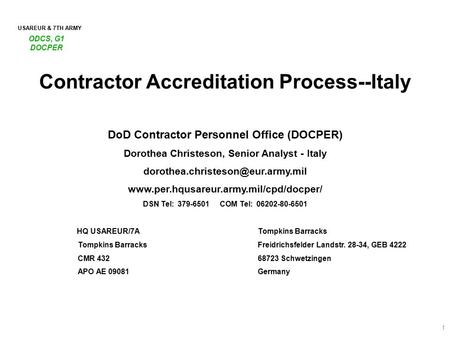 SA Overview - Italy Contractor Accreditation Process--Italy