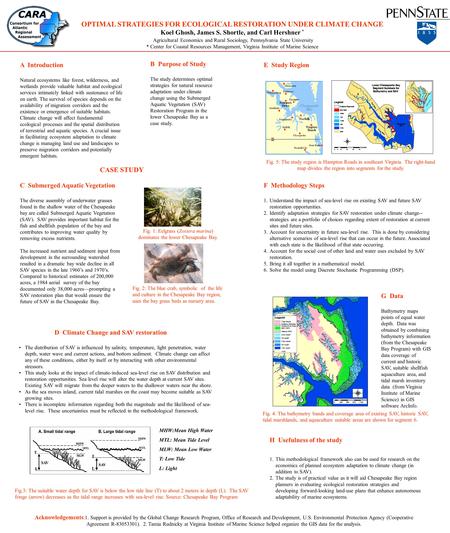 OPTIMAL STRATEGIES FOR ECOLOGICAL RESTORATION UNDER CLIMATE CHANGE Koel Ghosh, James S. Shortle, and Carl Hershner * Agricultural Economics and Rural Sociology,