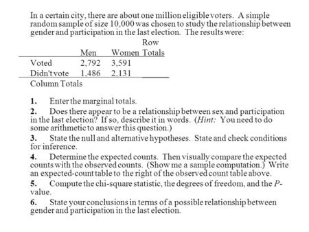 1. Enter the marginal totals.