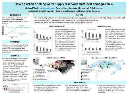 How do urban drinking water supply reservoirs shift local demographics? Michael Youth George Hess, Melissa McHale, M. Nils