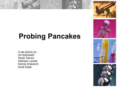 Probing Pancakes A lab activity by: Idil Abdulkadir Sarah Deluca Kathleen Lacelle Kamila Shakarchi Scott Webb.