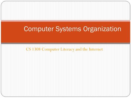 CS 1308 Computer Literacy and the Internet Computer Systems Organization.