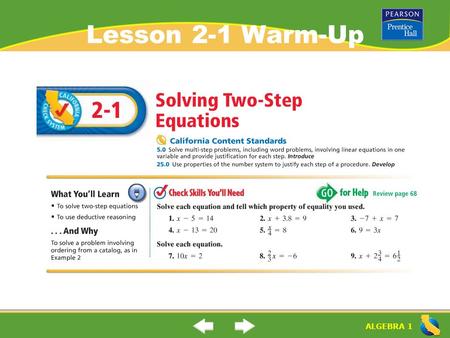 Lesson 2-1 Warm-Up.