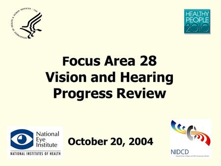 F ocus Area 28 Vision and Hearing Progress Review October 20, 2004.