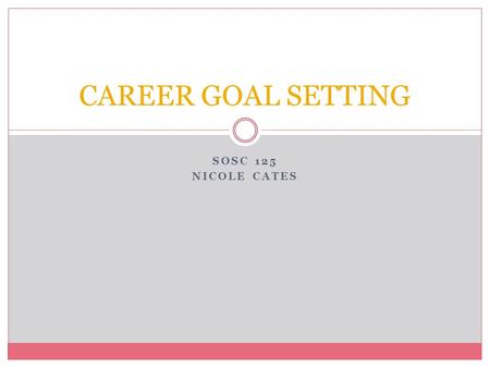 SOSC 125 NICOLE CATES CAREER GOAL SETTING. Setting Goals for Beginners Set a plan and work it. Make sure they are meaningful and motivating. Your goal.