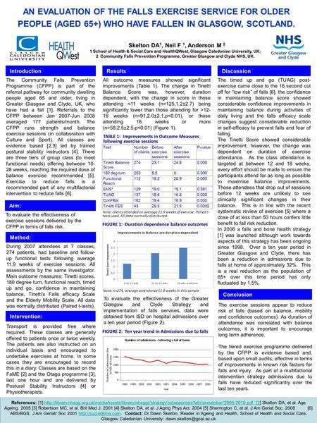 AN EVALUATION OF THE FALLS EXERCISE SERVICE FOR OLDER PEOPLE (AGED 65+) WHO HAVE FALLEN IN GLASGOW, SCOTLAND. The Community Falls Prevention Programme.