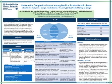 Reasons for Campus Preference among Medical Student Matriculants: A Qualitative Study at the Georgia Health Sciences University (GHSU) Medical College.