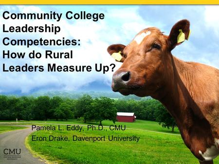 Community College Leadership Competencies: How do Rural Leaders Measure Up? Pamela L. Eddy, Ph.D., CMU Eron Drake, Davenport University.