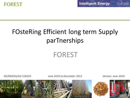 FOsteRing Efficient long term Supply parTnerships FOREST IEE/09/656/SI2.558320 June 2010 to December 2012 Version: June 2010.