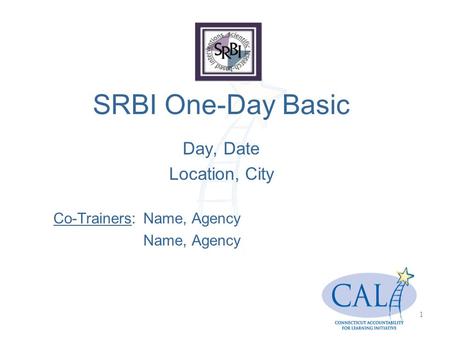 SRBI One-Day Basic Day, Date Location, City Co-Trainers:Name, Agency Name, Agency 1.