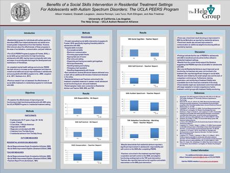 POSTER TEMPLATE BY: www.PosterPresentations.com Benefits of a Social Skills Intervention in Residential Treatment Settings For Adolescents with Autism.