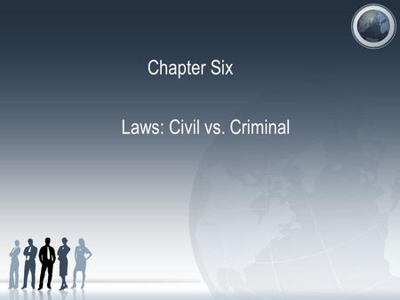 Chapter Six Laws: Civil vs. Criminal. Criminal & Civil Laws Substantive Laws: laws that define our rights and obligations Procedural Laws: laws that dictate.