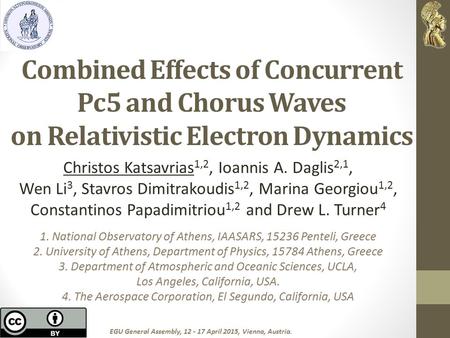 Combined Effects of Concurrent Pc5 and Chorus Waves on Relativistic Electron Dynamics Christos Katsavrias 1,2, Ioannis A. Daglis 2,1, Wen Li 3, Stavros.