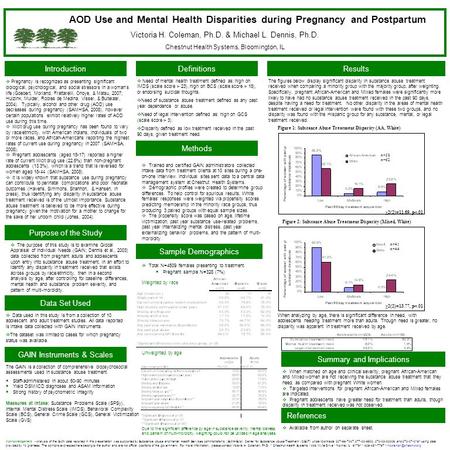 AOD Use and Mental Health Disparities during Pregnancy and Postpartum Victoria H. Coleman, Ph.D. & Michael L. Dennis, Ph.D. Chestnut Health Systems, Bloomington,