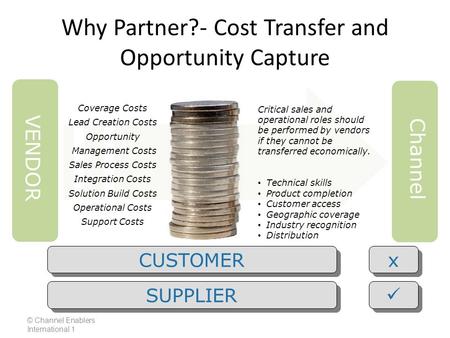 Why Partner?- Cost Transfer and Opportunity Capture Critical sales and operational roles should be performed by vendors if they cannot be transferred economically.