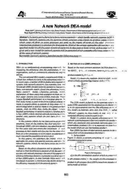 4'nInternational Confcrcnce oflranian OpcrationsResearch Society May 18-19,201I Faculty Mathematical of Sciences,University Guilan of A new Nefwork DEA.