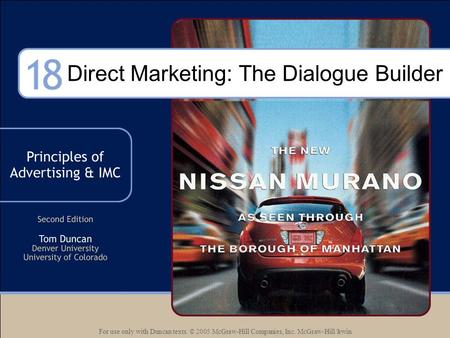 For use only with Duncan texts. © 2005 McGraw-Hill Companies, Inc. McGraw-Hill/Irwin Direct Marketing: The Dialogue Builder.