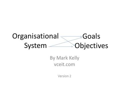 Organisational System By Mark Kelly vceit.com Version 2 Goals Objectives.