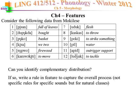 Ch4 – Features Consider the following data from Mokilese