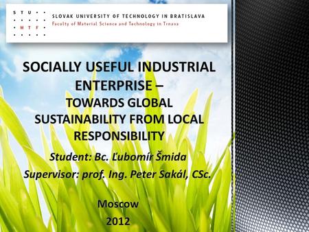 This paper was supported by the Slovak Research and Development Agency under the contract No. LPP-0384-09: “Concept HCS model 3E vs. Concept Corporate.