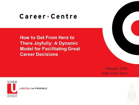 How to Get From Here to There Joyfully: A Dynamic Model for Facilitating Great Career Decisions Dialogue 2008 Leigh Anne Saxe.