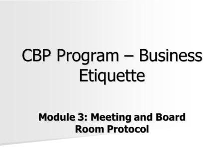 CBP Program – Business Etiquette