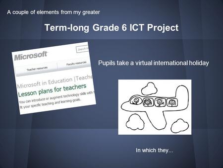 Term-long Grade 6 ICT Project Pupils take a virtual international holiday A couple of elements from my greater In which they...