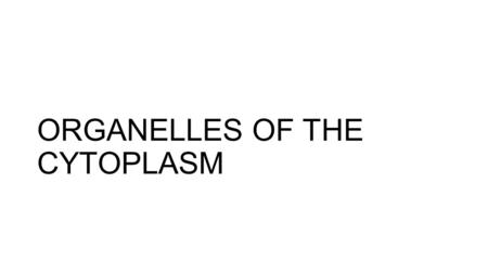 ORGANELLES OF THE CYTOPLASM. Cytoplasm Located between plasma membrane and nucleus Cytosol Water with solutes (protein, salts, sugars, etc.) Cytoplasmic.