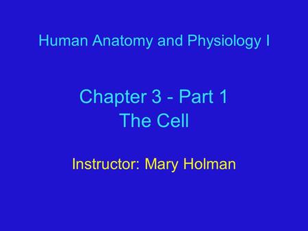 Human Anatomy and Physiology I Chapter 3 - Part 1 The Cell Instructor: Mary Holman.