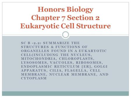 Honors Biology Chapter 7 Section 2 Eukaryotic Cell Structure