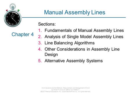 Manual Assembly Lines Chapter 4 Sections: