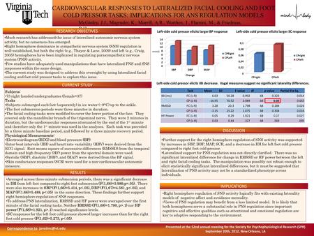 Further support for the right hemisphere regulation of SNS activity was supported by increases in SBP, DBP, MAP, SCR, and a decrease in IBI for left foot.