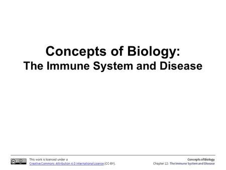 This work is licensed under a Creative Commons Attribution 4.0 International License (CC-BY). Concepts of Biology Chapter 12: The Immune System and Disease.