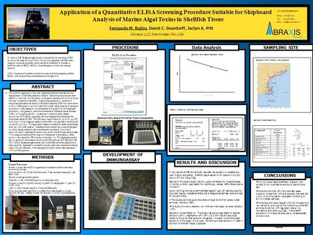  The need for quantitative, real time, shipboard detection methods for risk management of shellfish poisons is eminent. Harvesting resources are more.