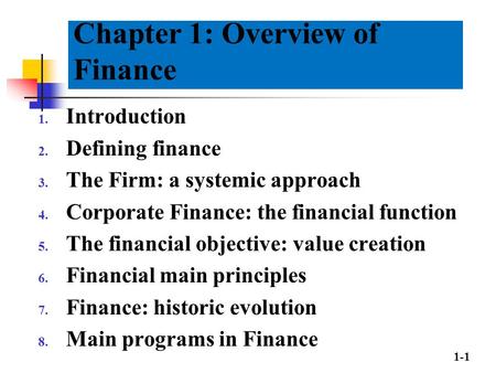 Chapter 1: Overview of Finance