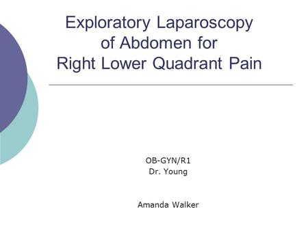 Exploratory Laparoscopy of Abdomen for Right Lower Quadrant Pain OB-GYN/R1 Dr. Young Amanda Walker.