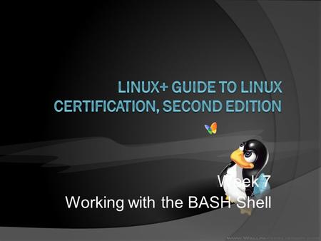 Week 7 Working with the BASH Shell. Objectives  Redirect the input and output of a command  Identify and manipulate common shell environment variables.