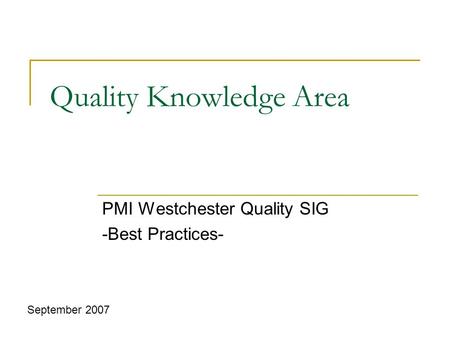 Quality Knowledge Area