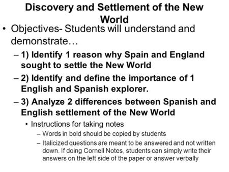 Discovery and Settlement of the New World