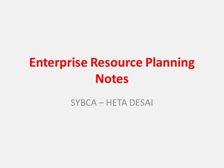 Enterprise Resource Planning Notes