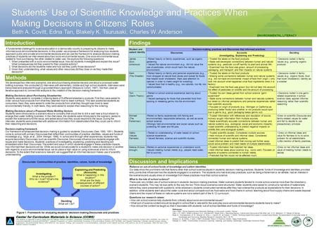 This research is supported in part by grants from the National Science Foundation: Developing a Research-based Learning Progression for the Role of Carbon.