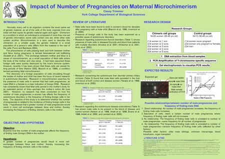 Impact of Number of Pregnancies on Maternal Microchimerism Casey Trimmer York College Department of Biological Sciences Normally, every cell in an organism.