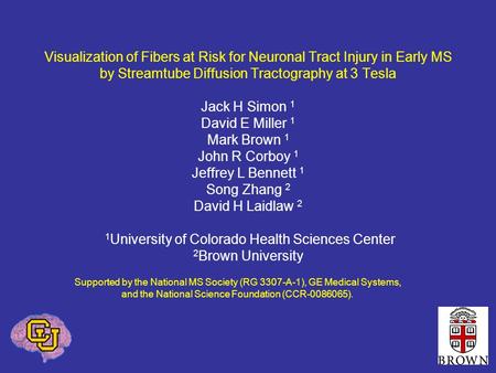 Visualization of Fibers at Risk for Neuronal Tract Injury in Early MS by Streamtube Diffusion Tractography at 3 Tesla Jack H Simon 1 David E Miller 1 Mark.