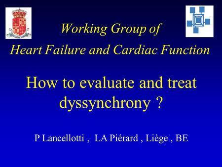 Working Group of Heart Failure and Cardiac Function How to evaluate and treat dyssynchrony ? P Lancellotti, LA Piérard, Liège, BE.